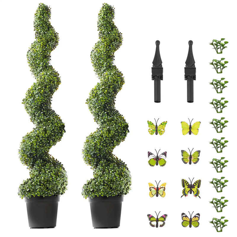 2 Pack 5' Artificial Boxwood Topiary Tree Faux Plant UV Decor In/Outdoor