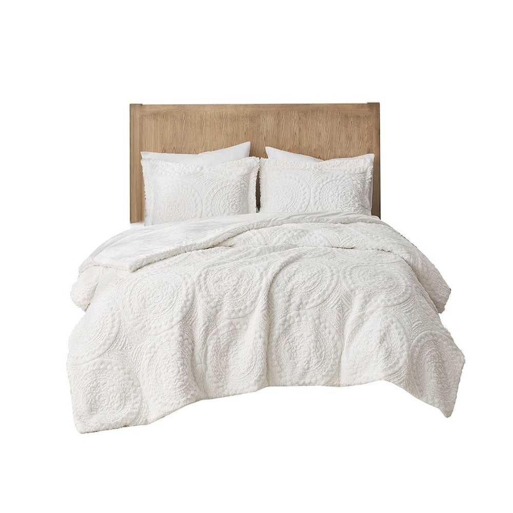 Full/Queen Embroidered Medallion Faux Fur Ultra Plush Comforter Mini Set Media 8