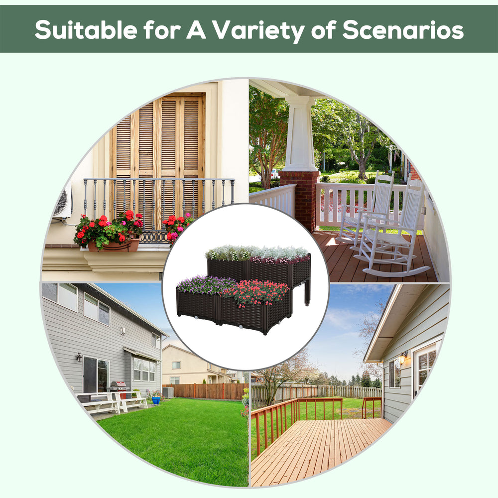 Outsunny 4 Piece Raised Garden Bed with Legs, Self-Watering Planter Box Raised Bed to Grow Flowers, Herbs & Vegetables, Brown Media 8