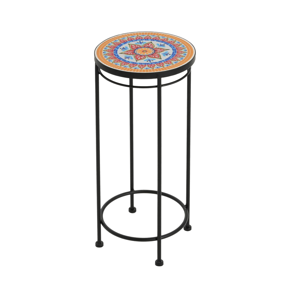 Wesley Ceramic Tile Plant Stand Set with Durable Iron Frame in Black and Red Media 4