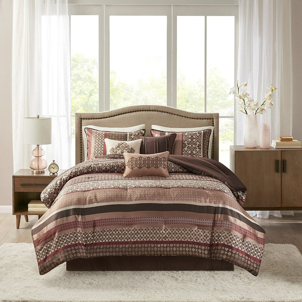 7 Piece Comforter Set Red Cal King Media 11