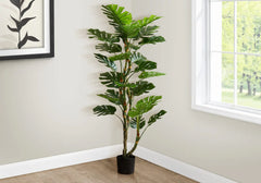 Artificial Plant, 61' Tall, Monstera Tree, Indoor, Potted, Floor, Real Touch, Green Leaves, Black Pot perspective