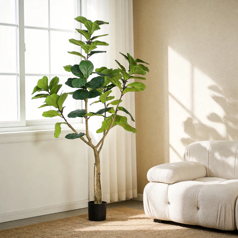 6FT Artificial Fiddle Leaf Fig Tree, Realistic Faux Potted Plant in Black Pot, 1pc/set