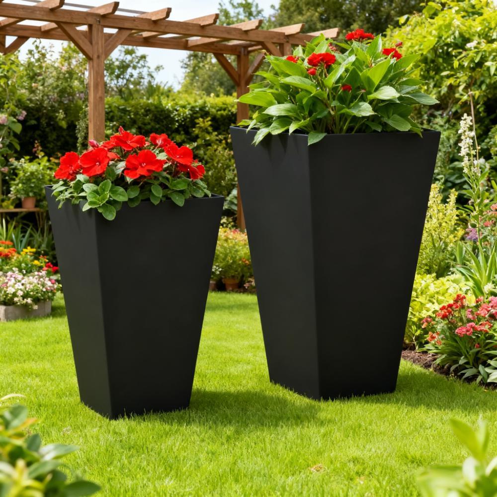 Tall Plant Pot,2-Pack Outdoor Planter Set,Flower Pots with Drainage Holes,for Porch,Entryway,Patio,Yard,Garden Media 8