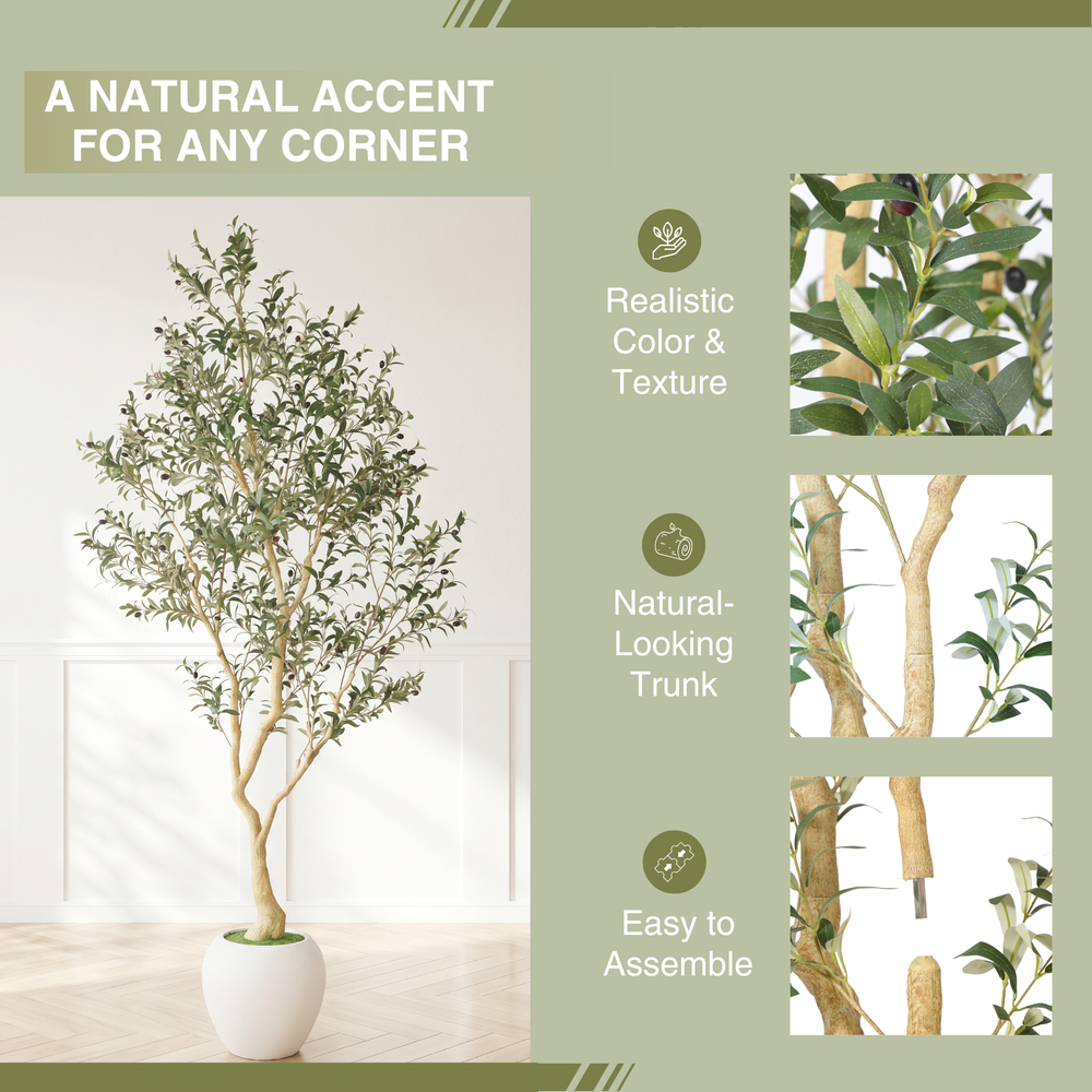 8.2FT Artificial Olive Tree With Big Decorative White Pot, Tall Indoor & Covered Outdoor Decorative Tree, 1pc/set Media 7