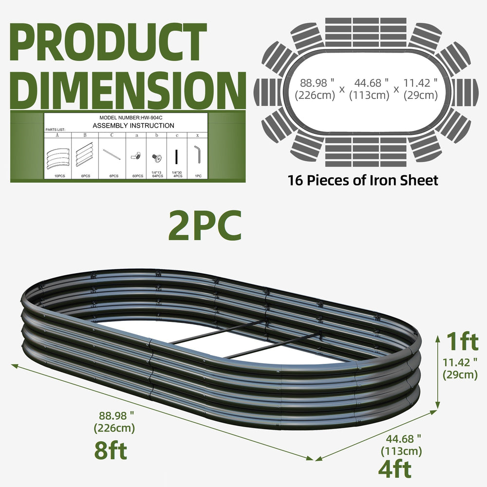 Galvanized Raised Garden Bed 8x4x1ft - Heavy Duty Metal Planter Box for Vegetables, Herbs & Flowers, Rust-Proof Outdoor Garden Bed with Large Capacity, Black, 2PCS Media 12