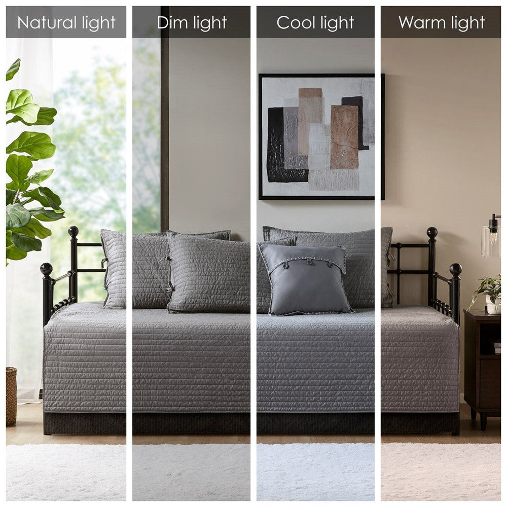 6 Piece Reversible Plaid Daybed Cover Set Grey Daybed Media 14