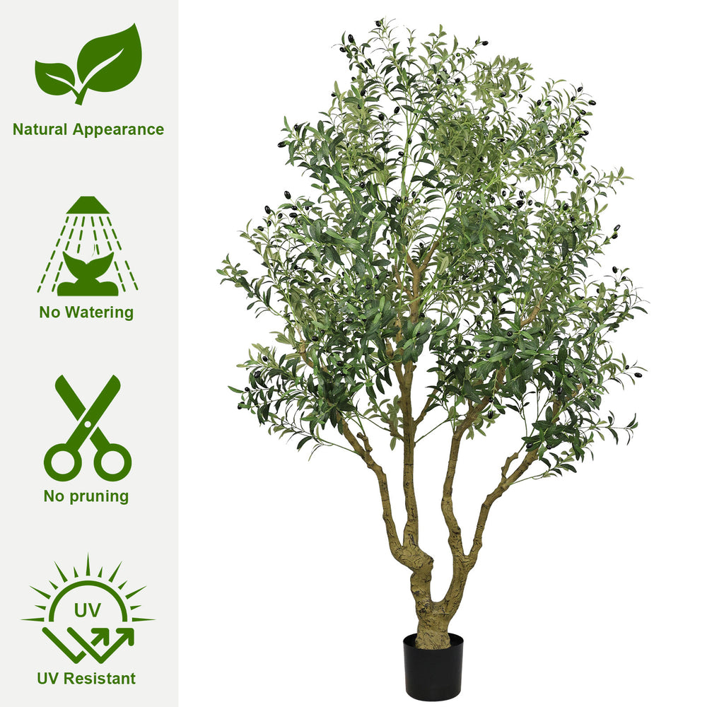 8FT Tall Artificial Olive Tree - Large Faux Potted Tree with Natural Trunk and Lifelike Olive Leaves and Fruit, Elegant Indoor/Outdoor Decorative Plant for Living Room, Office or Entryway, 1 pc/set Media 7