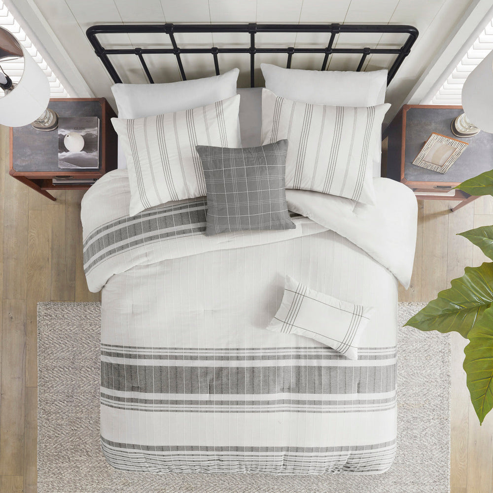 6 Piece Cotton Jacquard Oversized Comforter Set White/Grey King Media 2