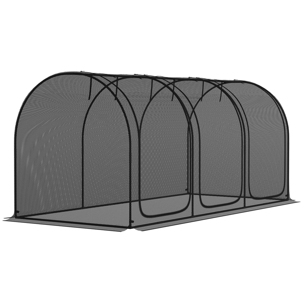 Outsunny 9' x 4' Crop Cage, Plant Protection Tent with Three Zippered Doors, Storage Bag and 6 Ground Stakes, for Garden, Yard, Lawn, Black Media 9
