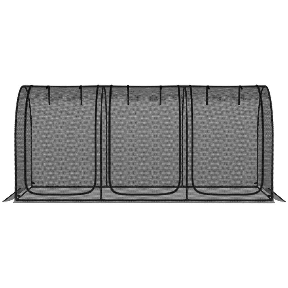 Outsunny 9' x 4' Crop Cage, Plant Protection Tent with Three Zippered Doors, Storage Bag and 6 Ground Stakes, for Garden, Yard, Lawn, Black Media 8