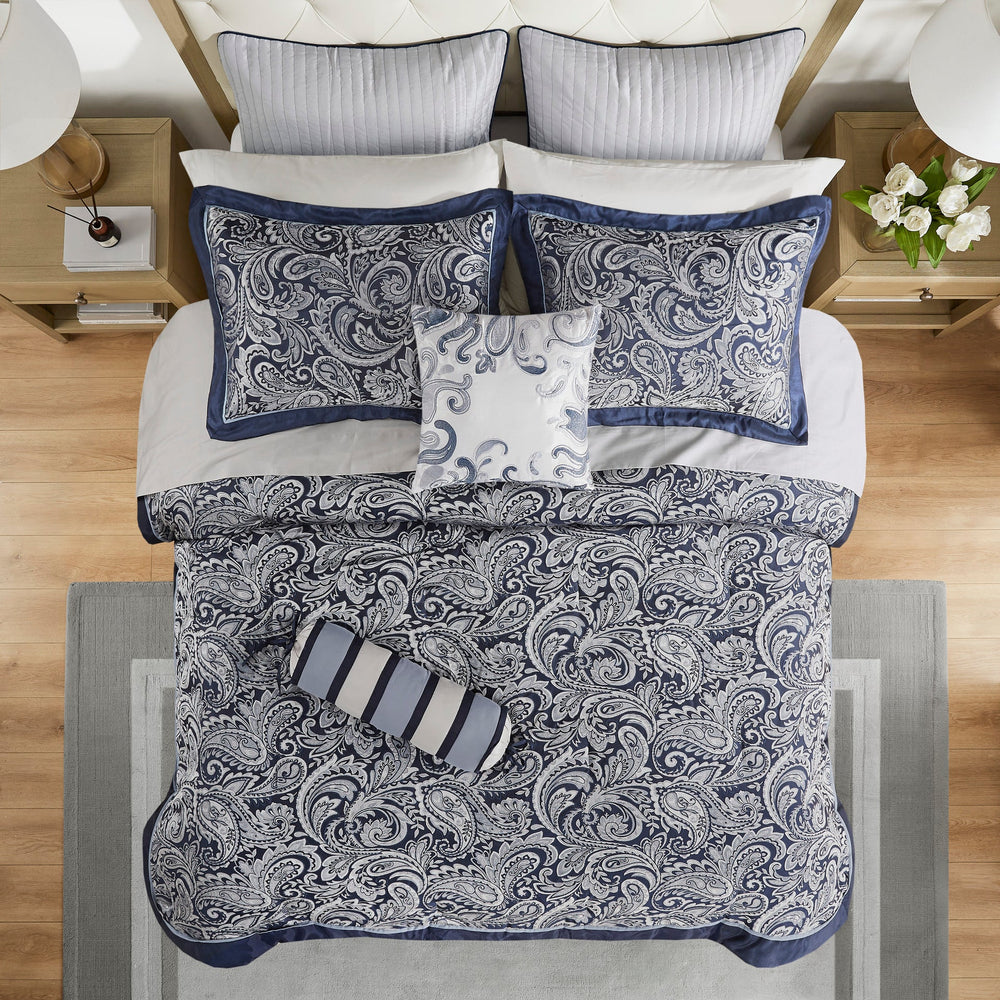 12 Piece Comforter Set with Cotton Bed Sheets Navy Cal King Media 3