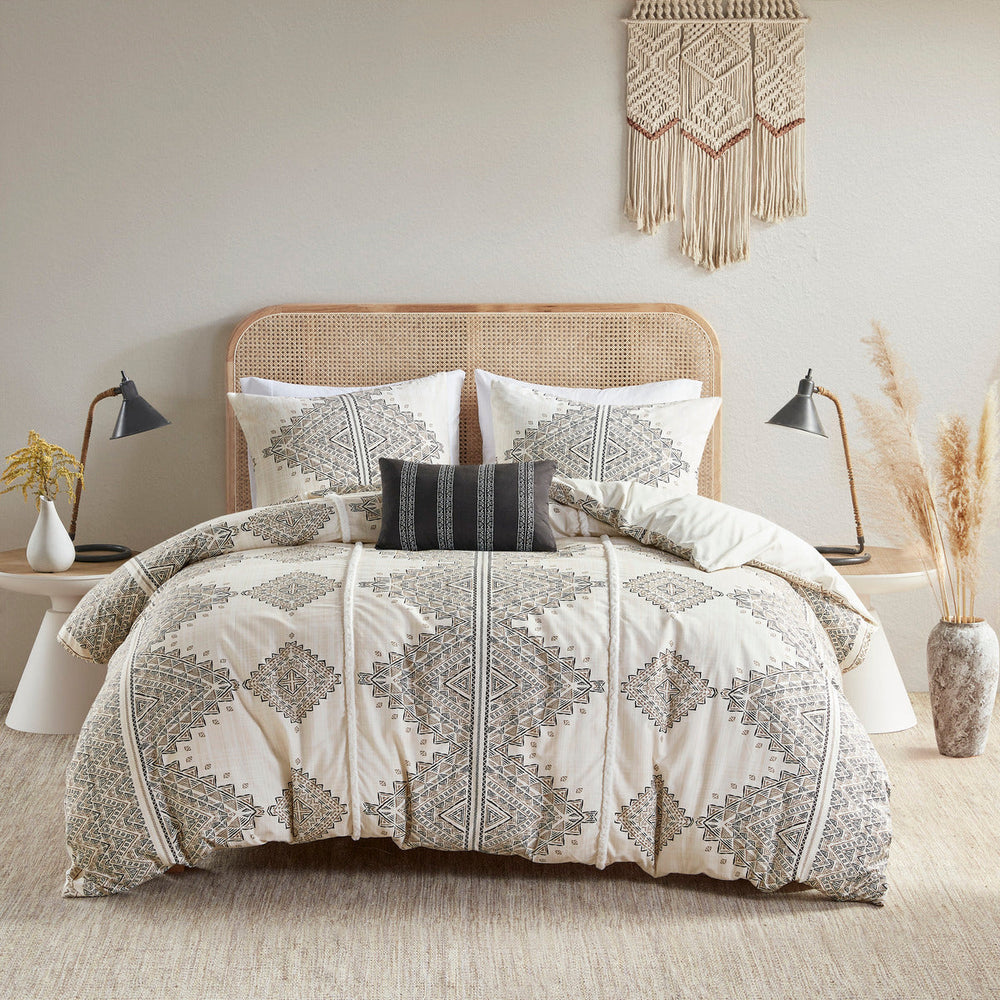 Full/Queen 4 Piece Printed Duvet Cover Set with Throw Pillow Media 6