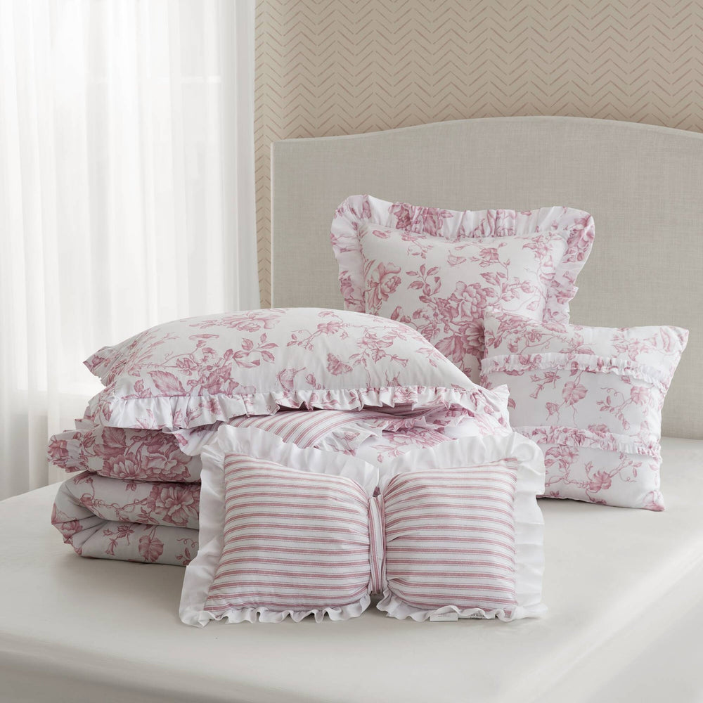 5 Pieces Full/Queen Comforter Set with Decorative Pillows,Pink Media 13