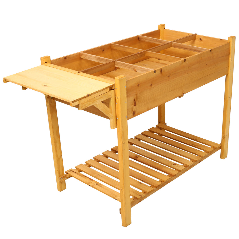 8 Pockets Horticulture Raised Garden Bed Elevated Wood Planter Box Stand with Foldable Side Table and Storage Shelf for Herb/Vegetables/Flowers Media 2