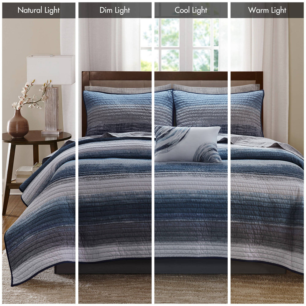 8-Piece Queen 8 Piece Quilt Set with Cotton Bed Sheets,Navy Media 6