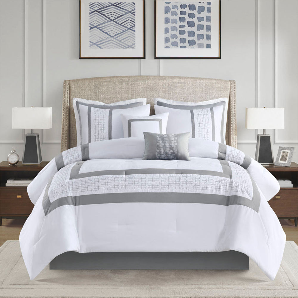 8 Piece Embroidered Comforter Set White Cal King Media 7