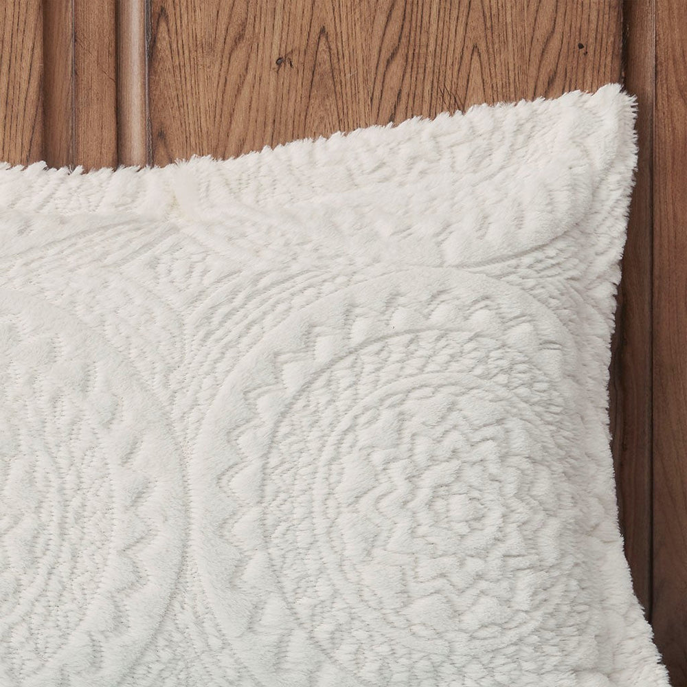 Full/Queen Embroidered Medallion Faux Fur Ultra Plush Comforter Mini Set Media 12