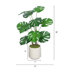 30'' Artificial Monstera Deliciosa Plant with White Pot, 2 pcs / set perspective
