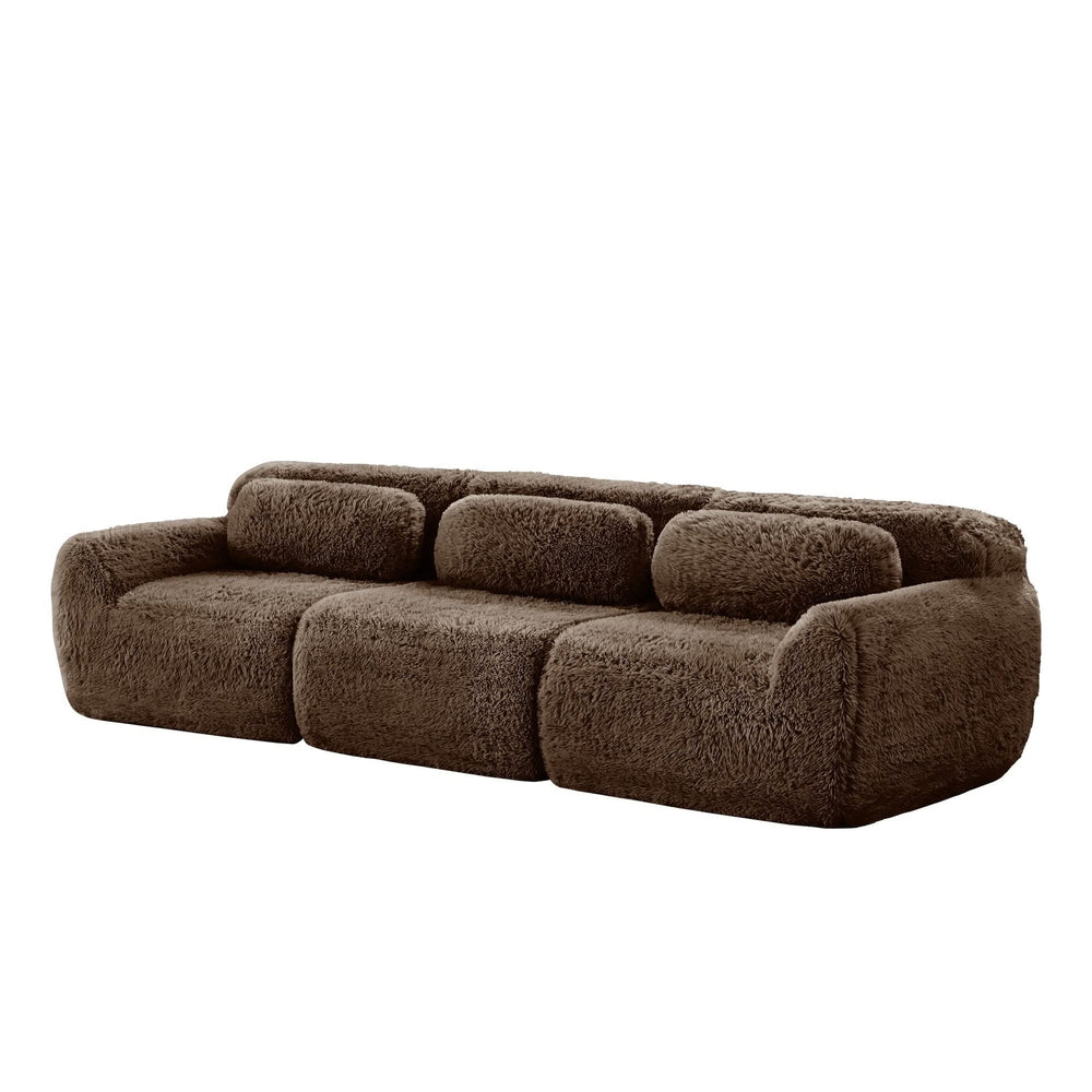 Plush Fabric Sectional Sofa Chocolate Modular With Ottoman & Pillows Media 19