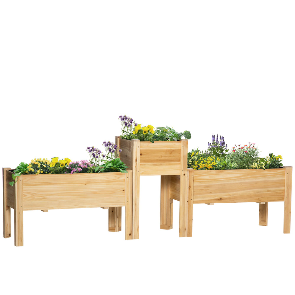Outsunny Raised Garden Bed Set of 3, Wooden Elevated Planter Box with Legs and Bed Liner, for Backyard and Patio to Grow Vegetables, Herbs, and Flowers, Natural Media 1