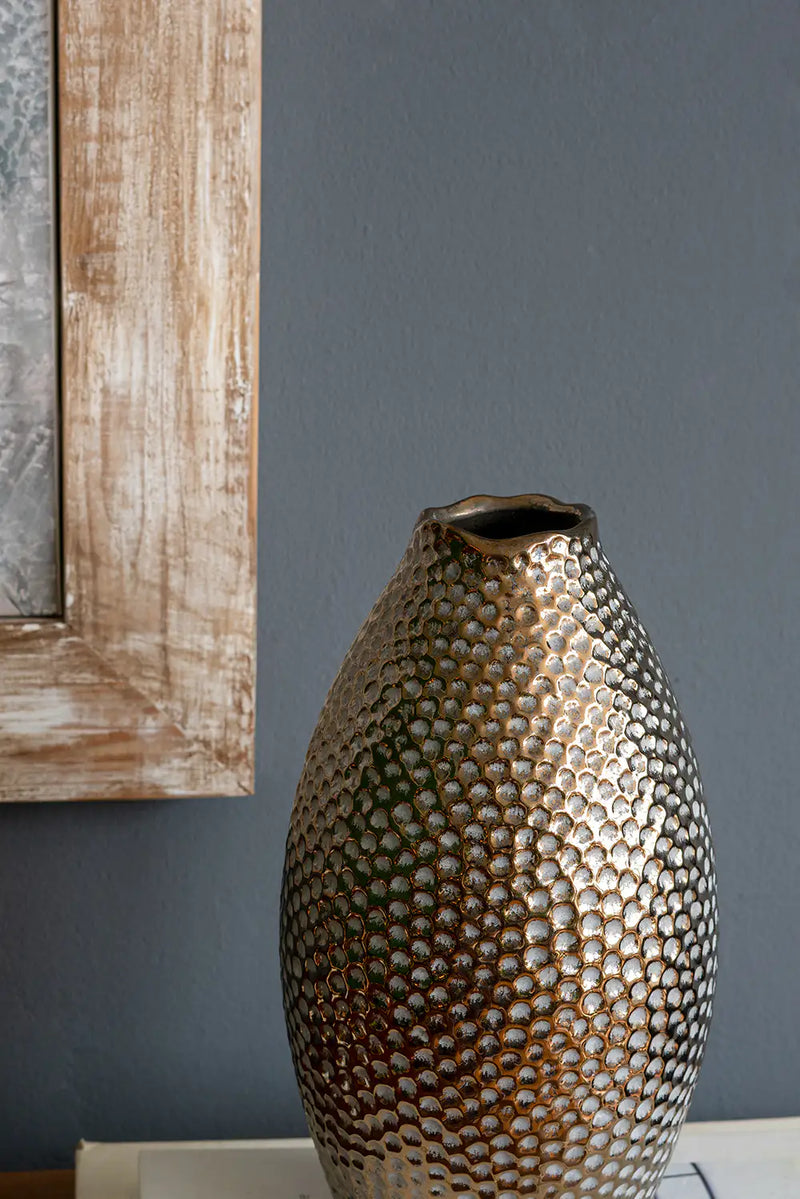 Decorative Ceramic Vase with Textured Bronze Finish