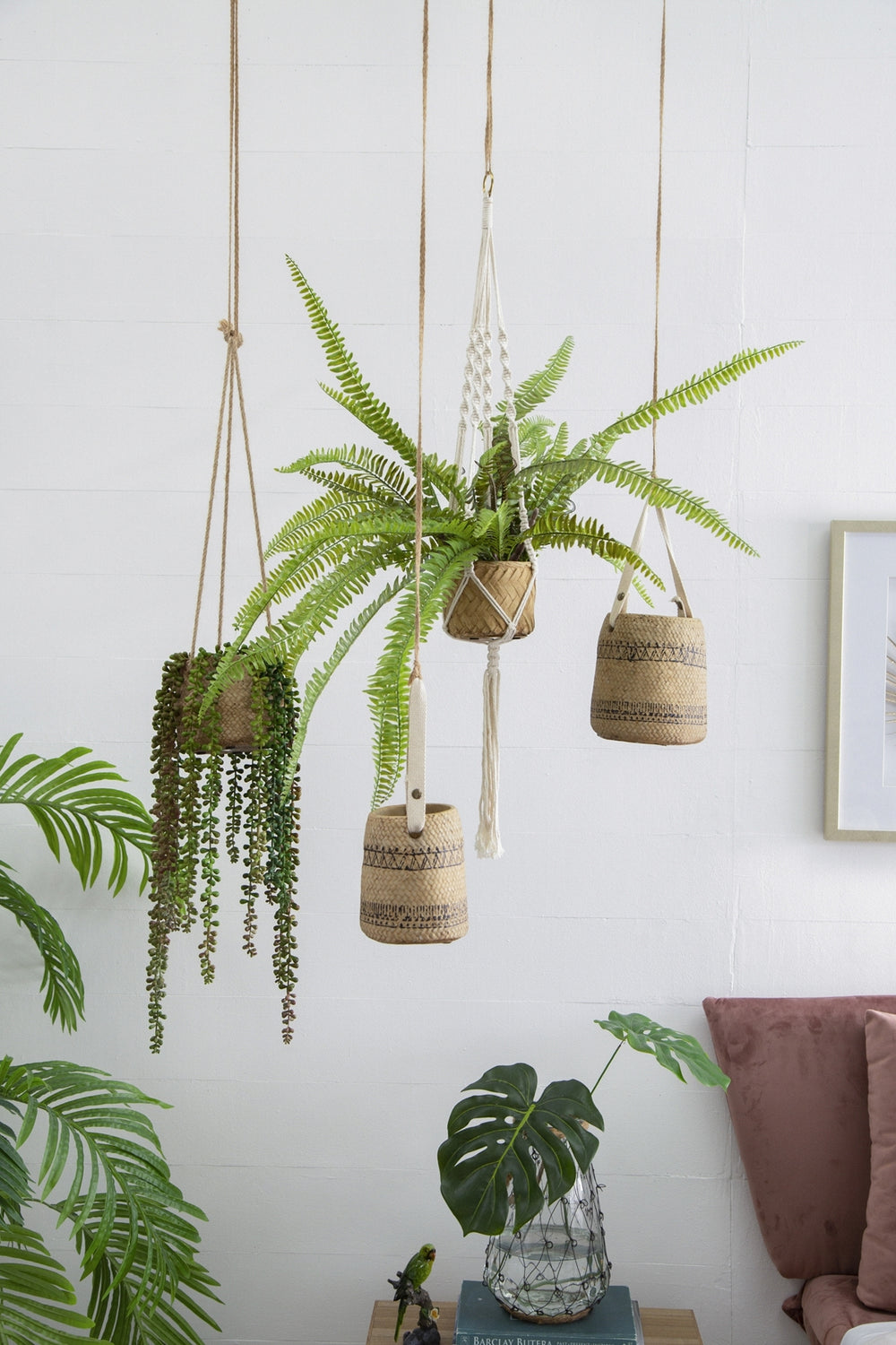 Set of 2, 5x5x4.5' Hanging Planter With Cotton Hanger, Bohemian Style Media 18