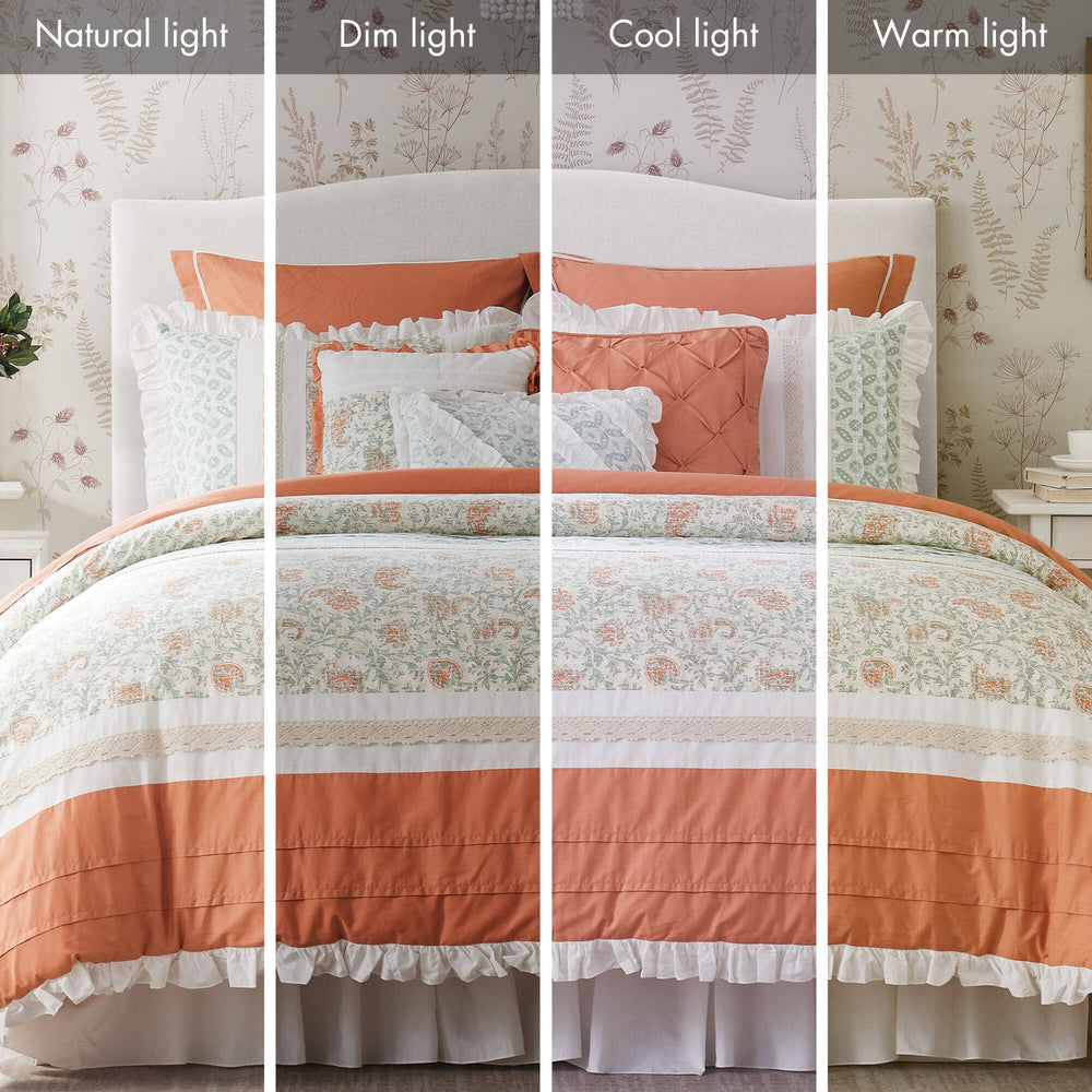 9 Piece Cotton Percale Comforter Set Coral Queen Media 4