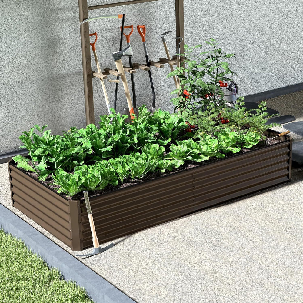 8x4x1.5 ft Galvanized Raised Garden Bed, Outdoor Planter Garden Boxes Large Metal Planter Box for Gardening Vegetables Fruits Flowers,Brown Media 2