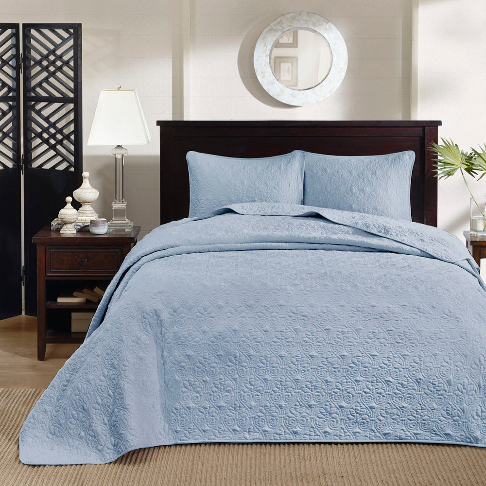 Reversible Bedspread Set Blue Queen Media 5