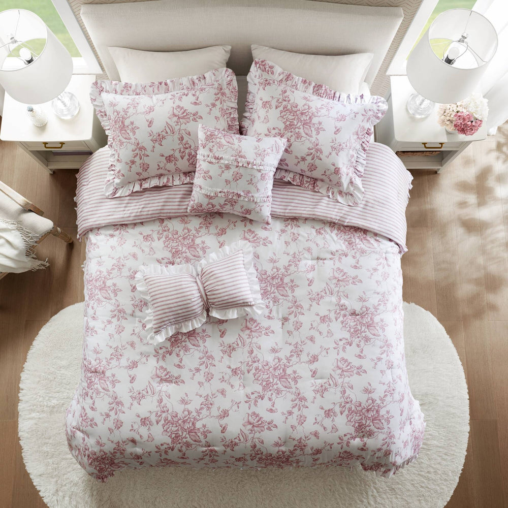 5 Pieces Full/Queen Comforter Set with Decorative Pillows,Pink Media 18