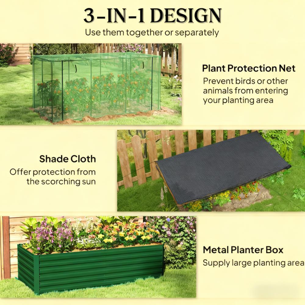 Crop Cage and Shade Cloth with Raised Garden Bed,Galvanized Steel Planter Box Media 4