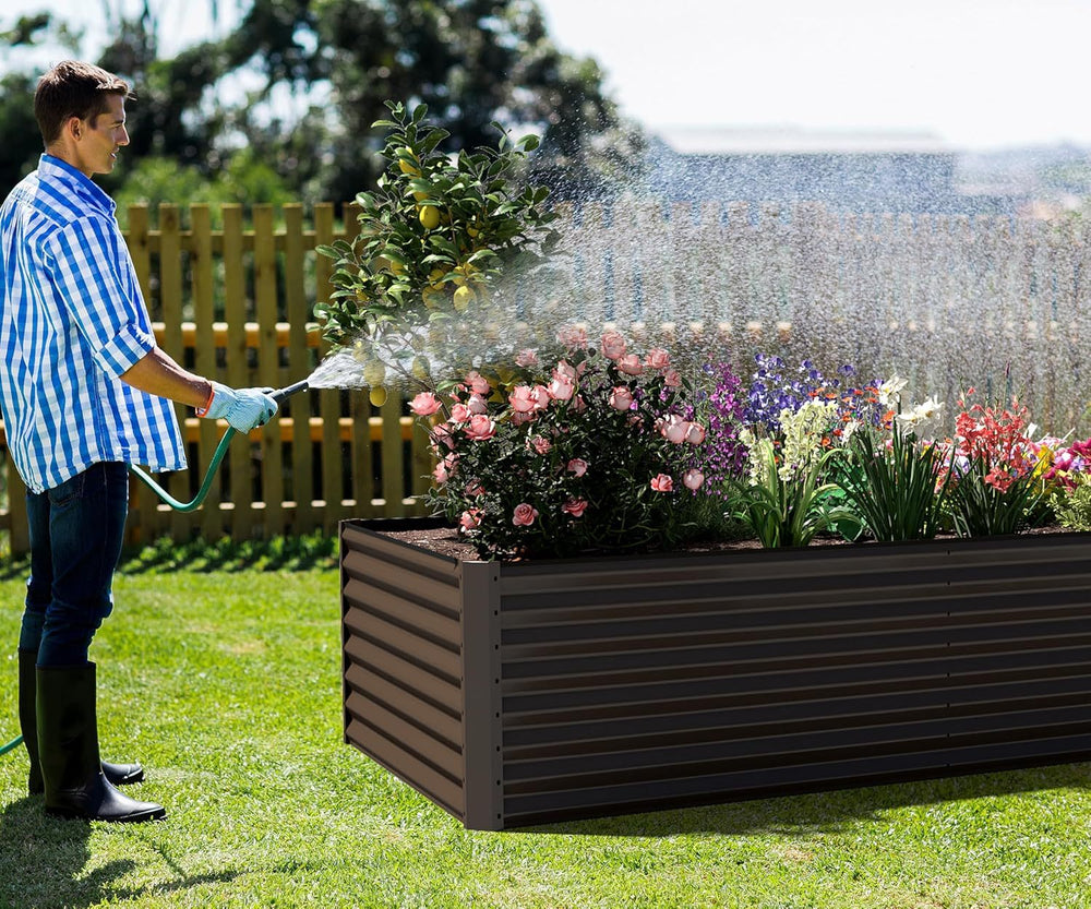 6x3x2ft Galvanized Raised Garden Bed, Outdoor Planter Garden Boxes Large Metal Planter Box for Gardening Vegetables Fruits Flowers, Brown Media 10