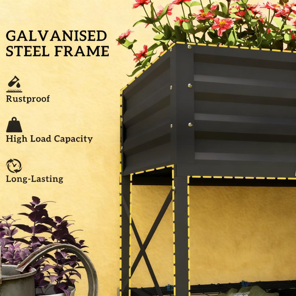 Metal Planter Box,Galvanized Raised Garden Bed,with Legs,Storage Shelf and Bed Liner Media 5