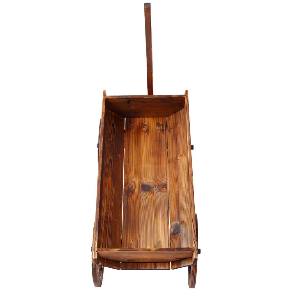 Wood Wagon Flower Planter Pot Stand W/Wheels Home Garden Outdoor Decor Media 9