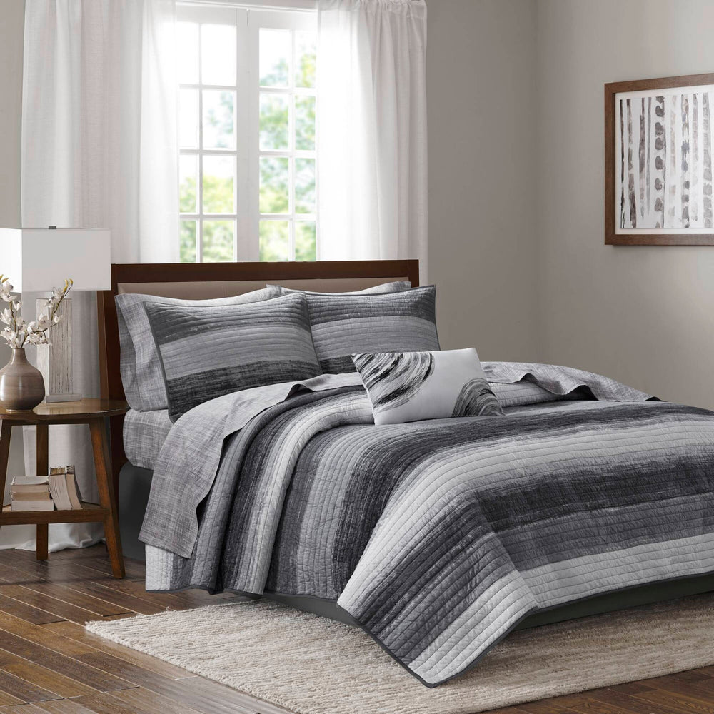 8-Piece Queen 8 Piece Quilt Set with Cotton Bed Sheets,Black Media 12