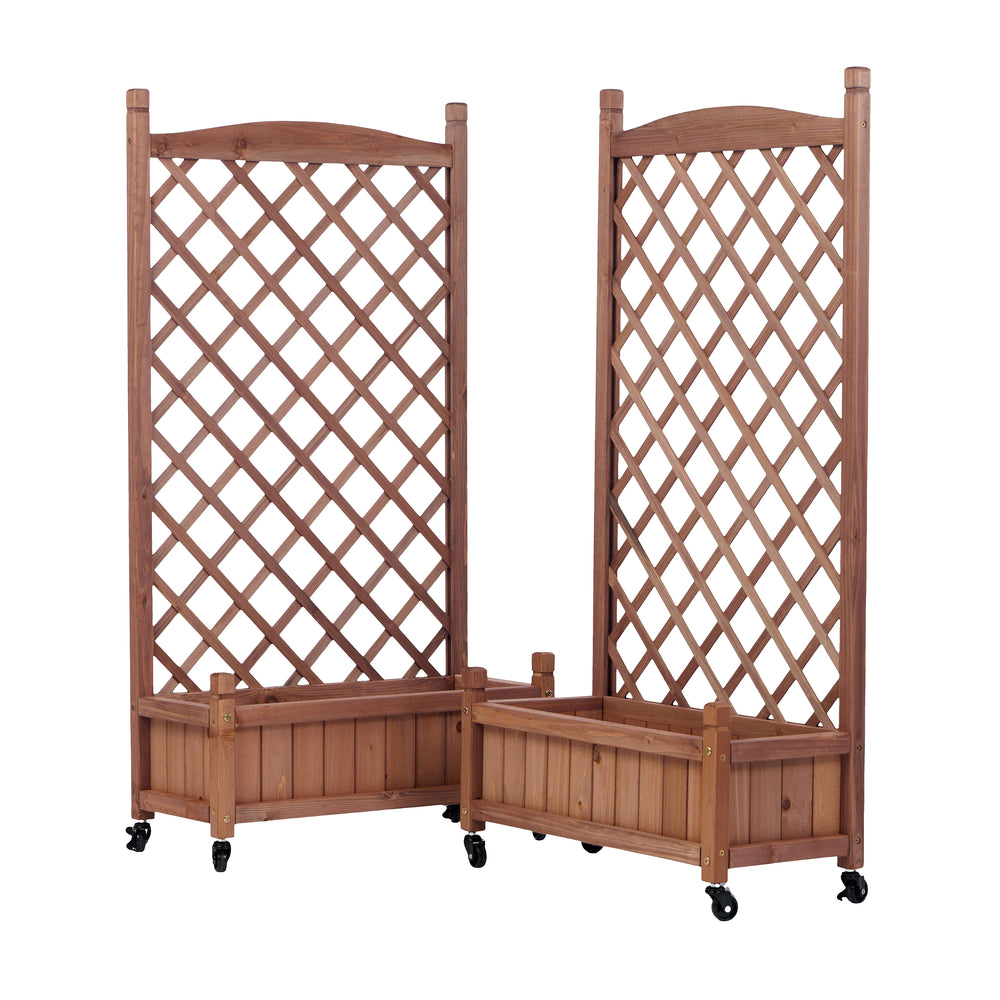 Natural Wood Raised Garden Bed with Trellis 2 Pack, Outdoor Planter Box & Plant Stand for Climbing Plants, Brown Solid Wood, 25L x 11W x 42.3H inches Media 15