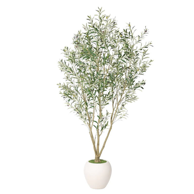 8FT Artificial Olive Tree With Big Decorative White Planter, Tall Indoor & Covered Outdoor Decorative Tree, 1pc/set