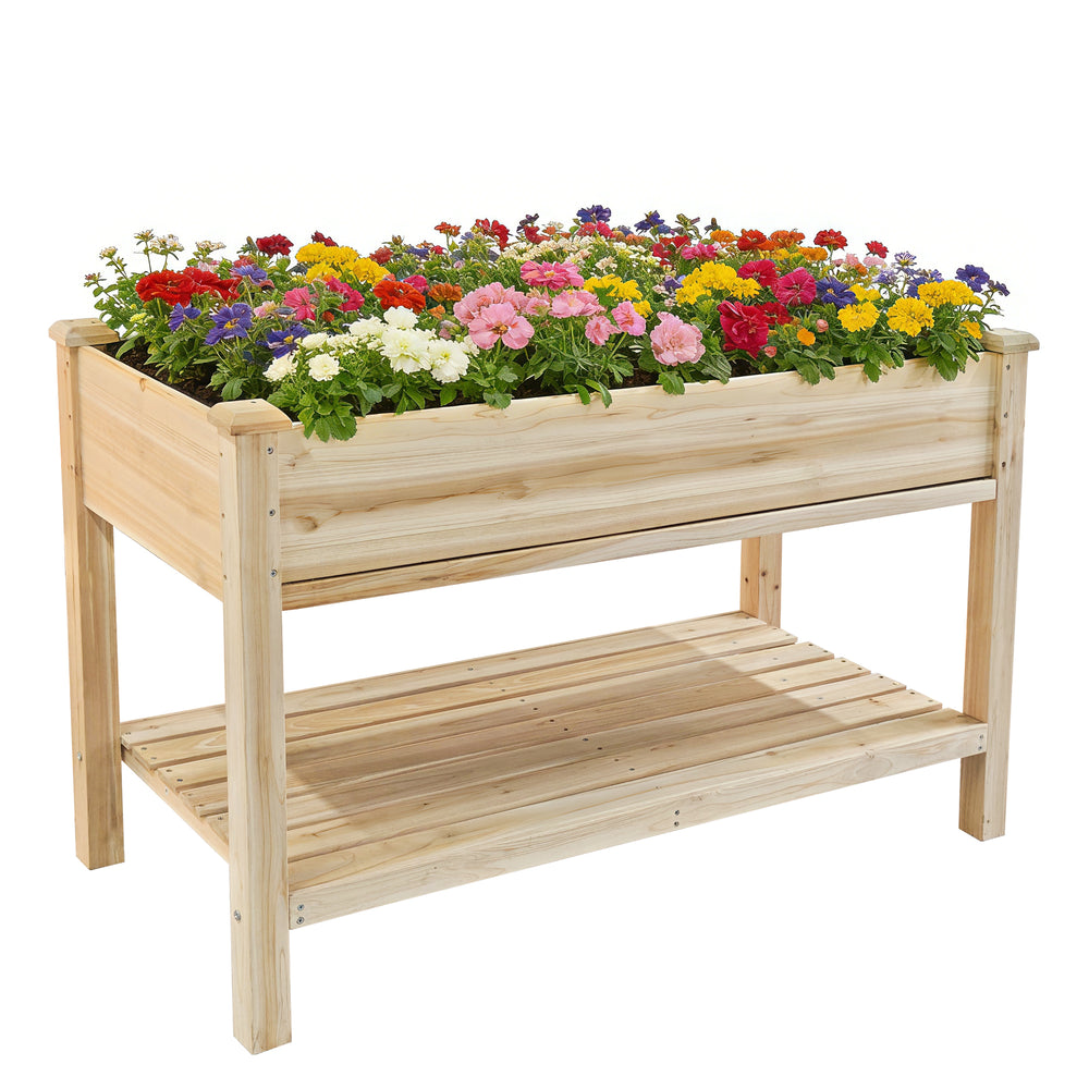 Raised Garden Bed 48x23x31.1-inch Elevated Wood Planter with Water Collection Tray, Storage Shelf, Protective Liner Media 2