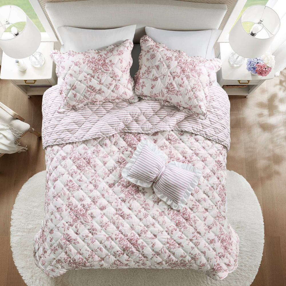 4 Pieces Full/Queen  Quilt Set with Decorative Pillow,Pink Media 25