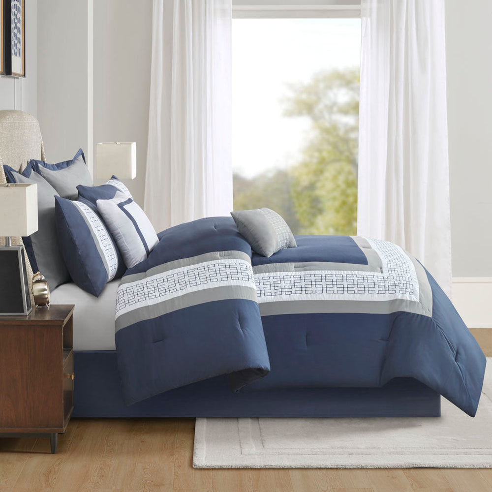 8 Piece Embroidered Comforter Set Navy King Media 11