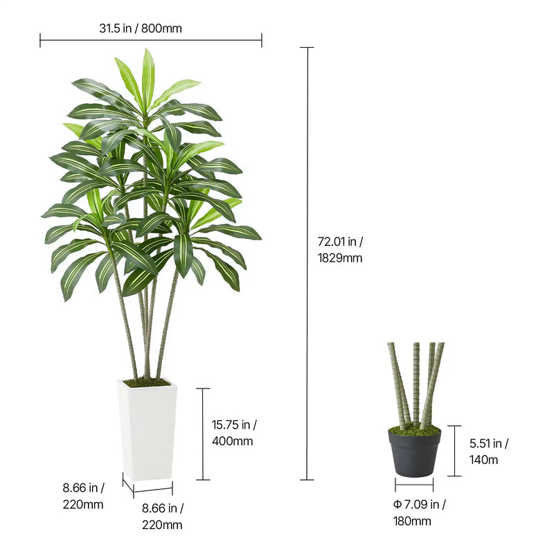 6ft Artificial Dracaena Tree Fake Plant with White Planter Indoor