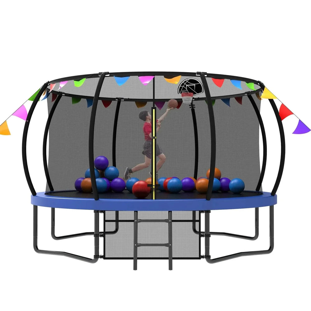 Kids Trampoline 12ft Steel Frame Enclosure Net & Ladder Outdoor Backyard Media 7