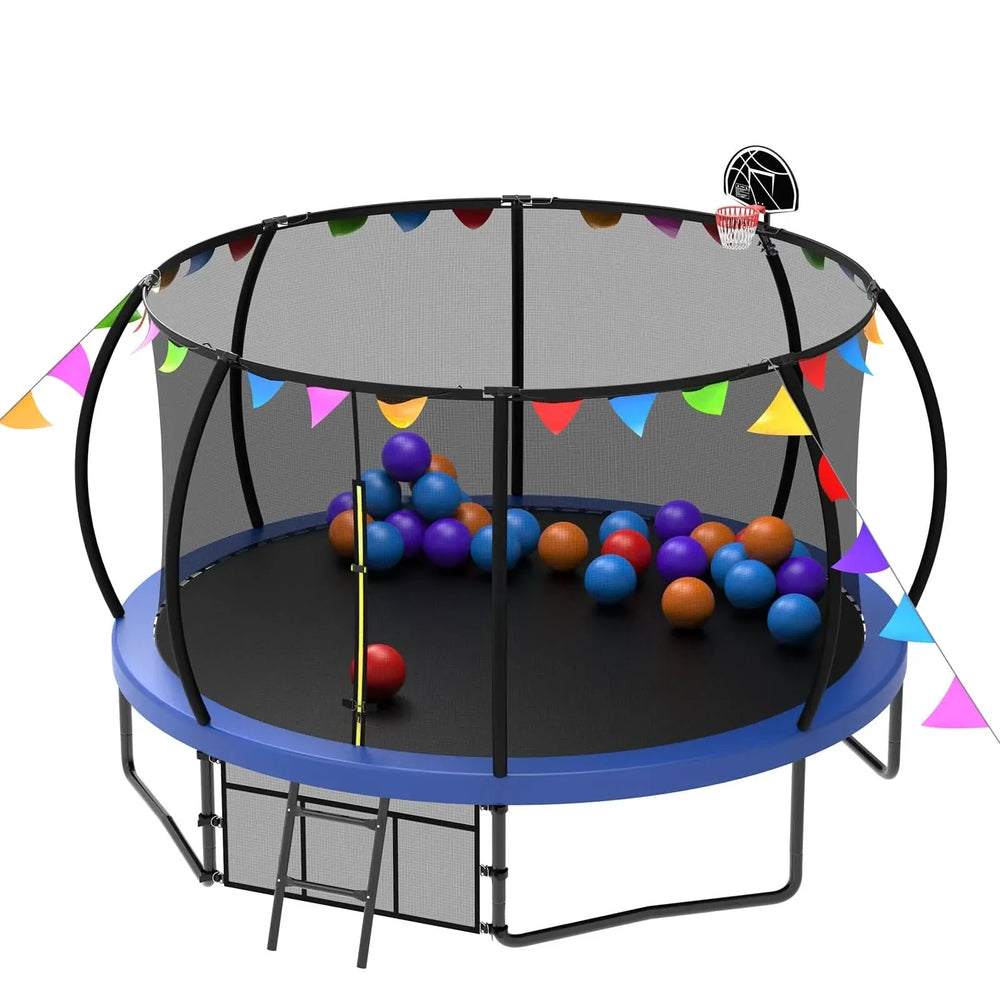 Kids Trampoline 12ft Steel Frame Enclosure Net & Ladder Outdoor Backyard Media 2
