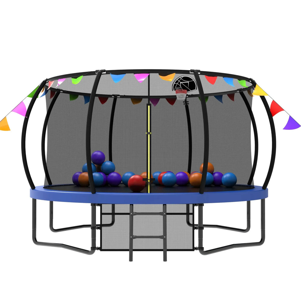 Kids Trampoline 12ft Steel Frame Enclosure Net & Ladder Outdoor Backyard Media 1