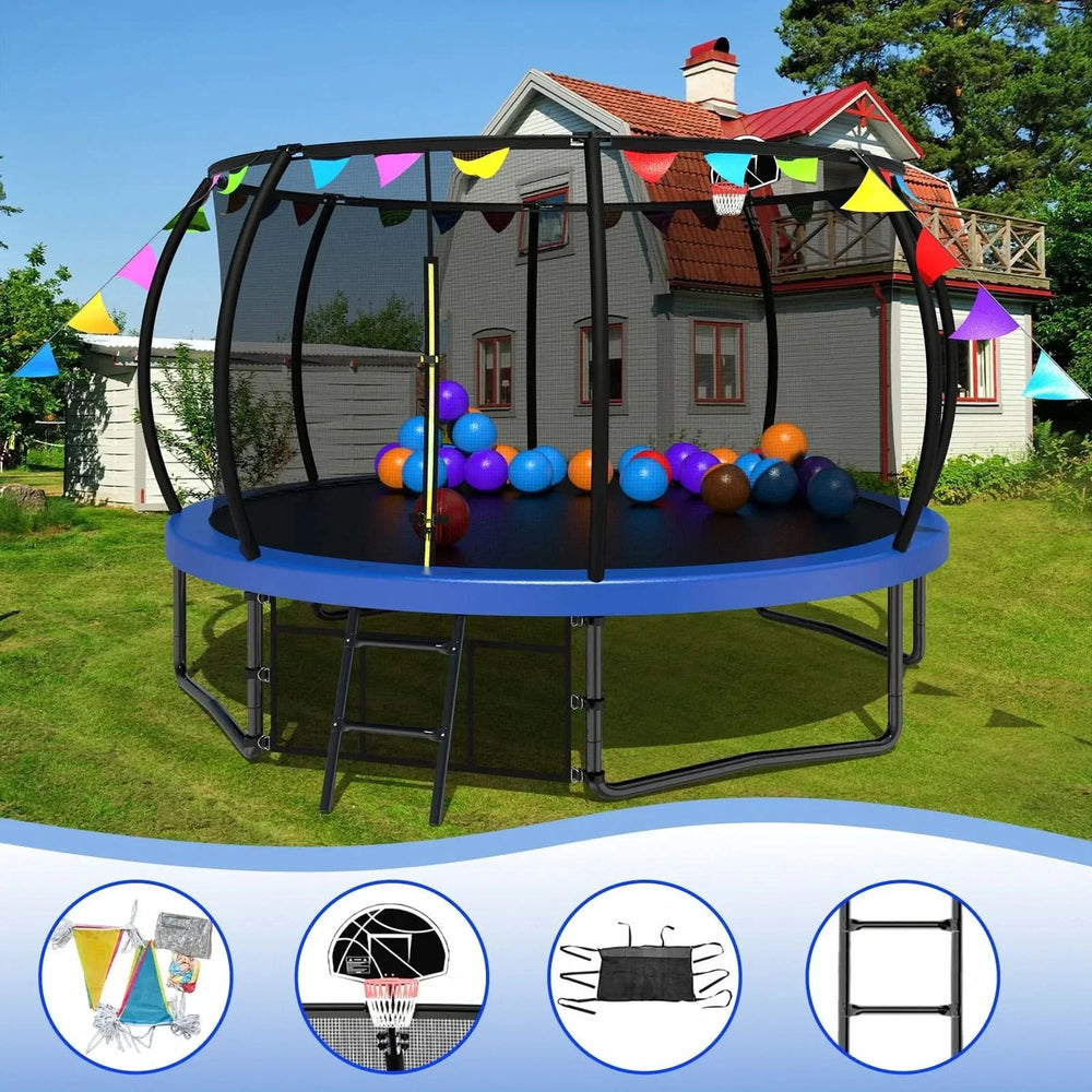 Kids Trampoline 12ft Steel Frame Enclosure Net & Ladder Outdoor Backyard Media 10