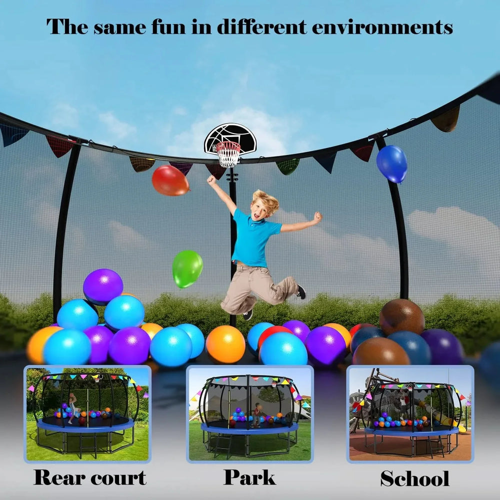 Kids Trampoline 12ft Steel Frame Enclosure Net & Ladder Outdoor Backyard Media 9