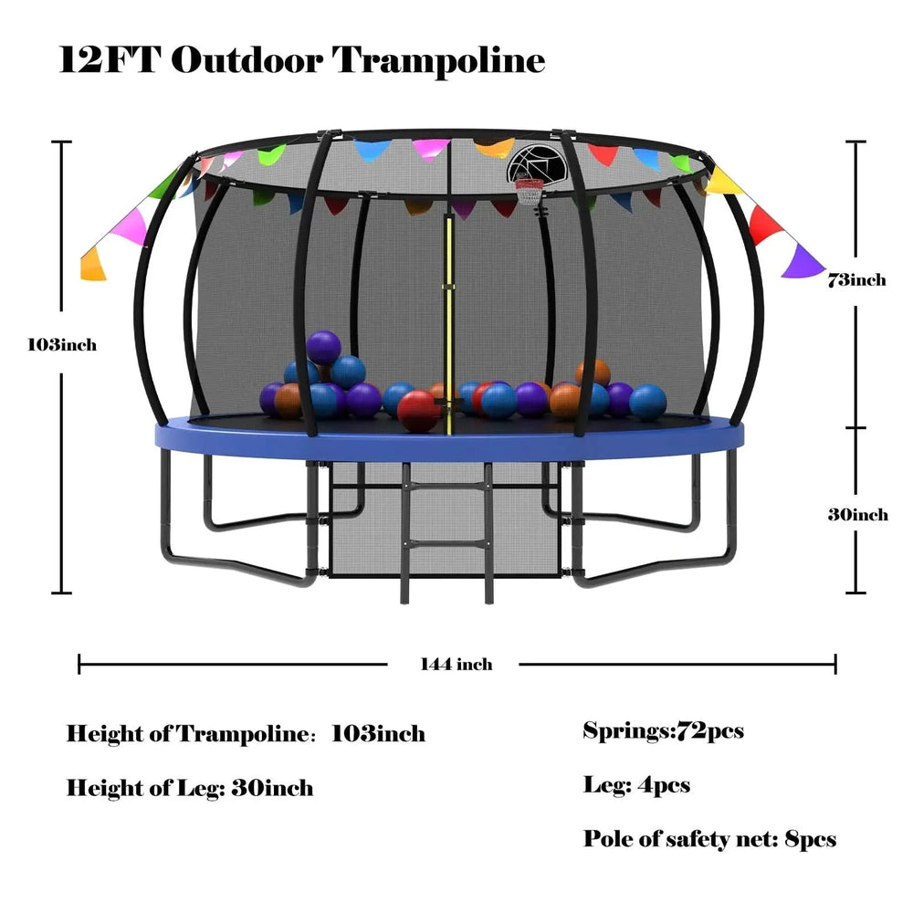 Kids Trampoline 12ft Steel Frame Enclosure Net & Ladder Outdoor Backyard Media 5