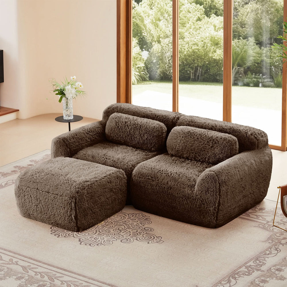 L Shaped Sofa With Chaise Soft Fluffy Plush Fabric For Cozy Living Room And Home Lounge Media 1