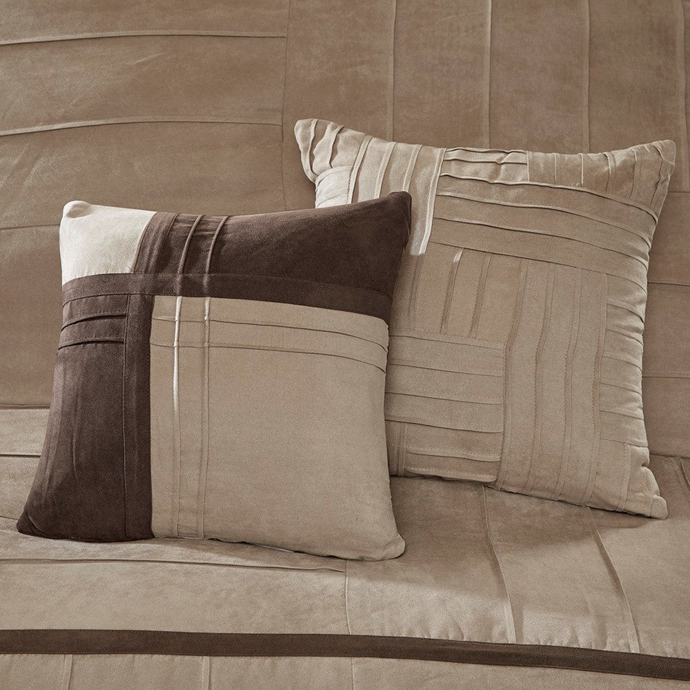 7 Piece Faux Suede Comforter Set Beige Full Media 5